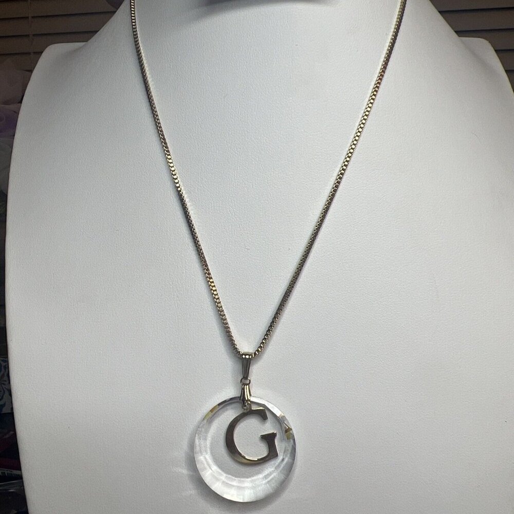 VTG Signed‎ Biagi Gold Tone Necklace Letter G Cristal INITIAL & 16 in. Chain